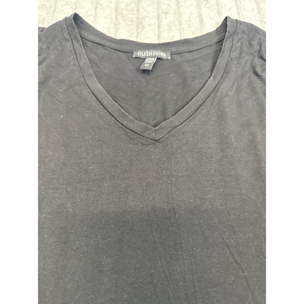 Eileen Fisher Black V-Neck Long Sleeve Tunic Top Small Relaxed Jersey Knit